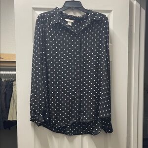 H&M Black Button-Down Blouse with White Polka Dots